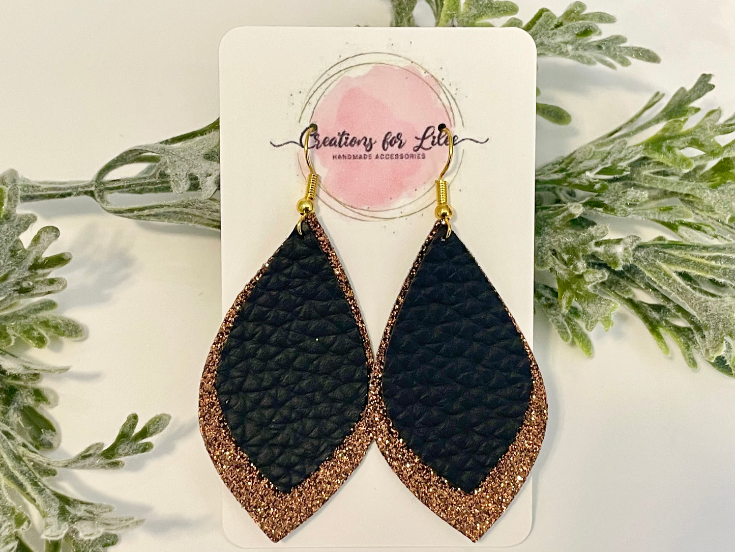 Leatherette Earrings - Black & Copper Glitter