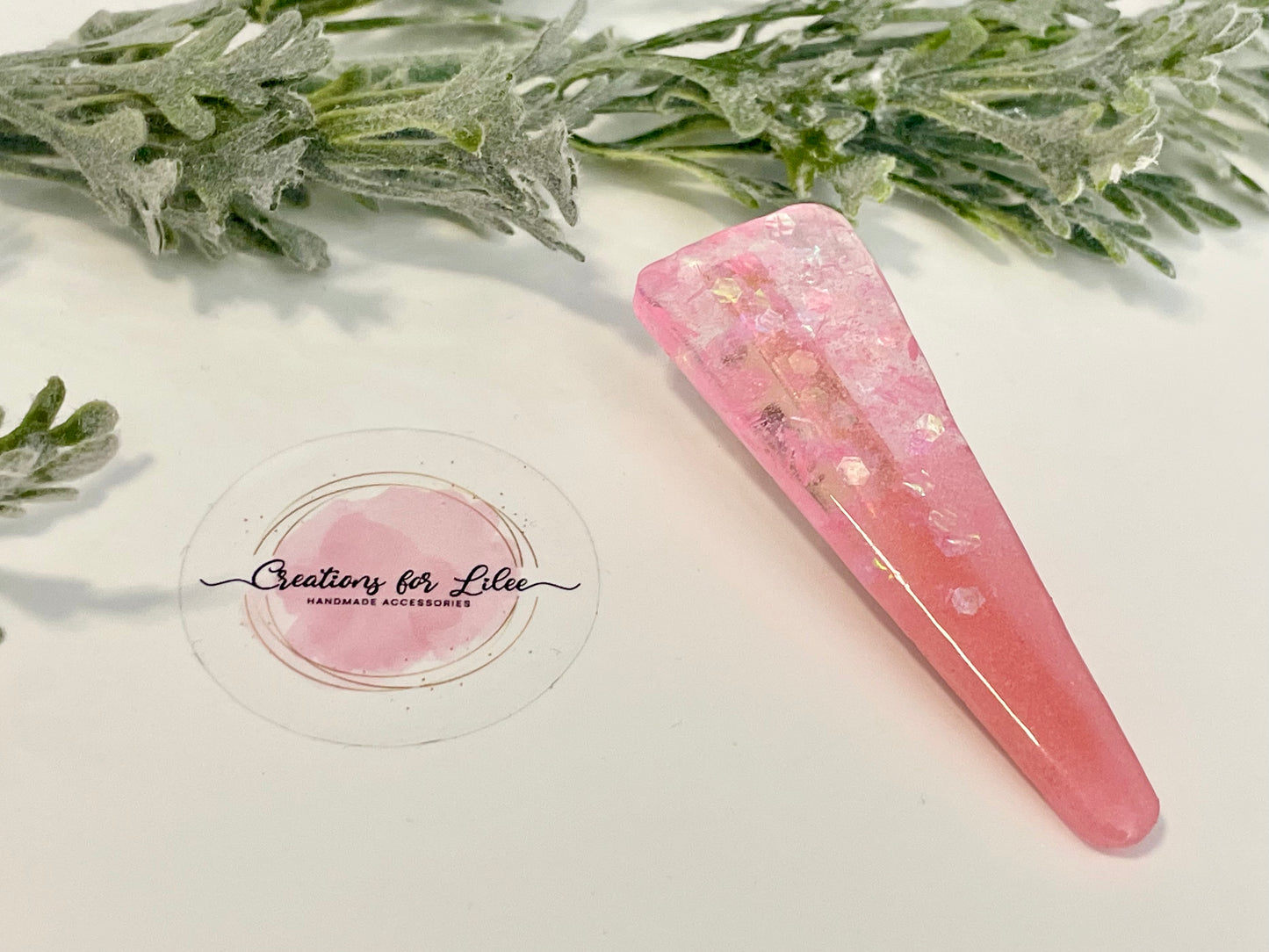 Resin Hair Clips - Pink Glitter