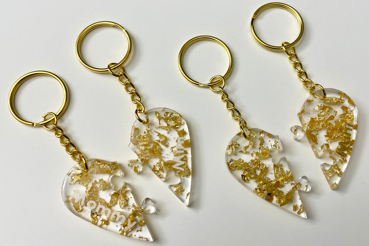 Interlocking Heart Keychains - Mommy & Mini (Gold)