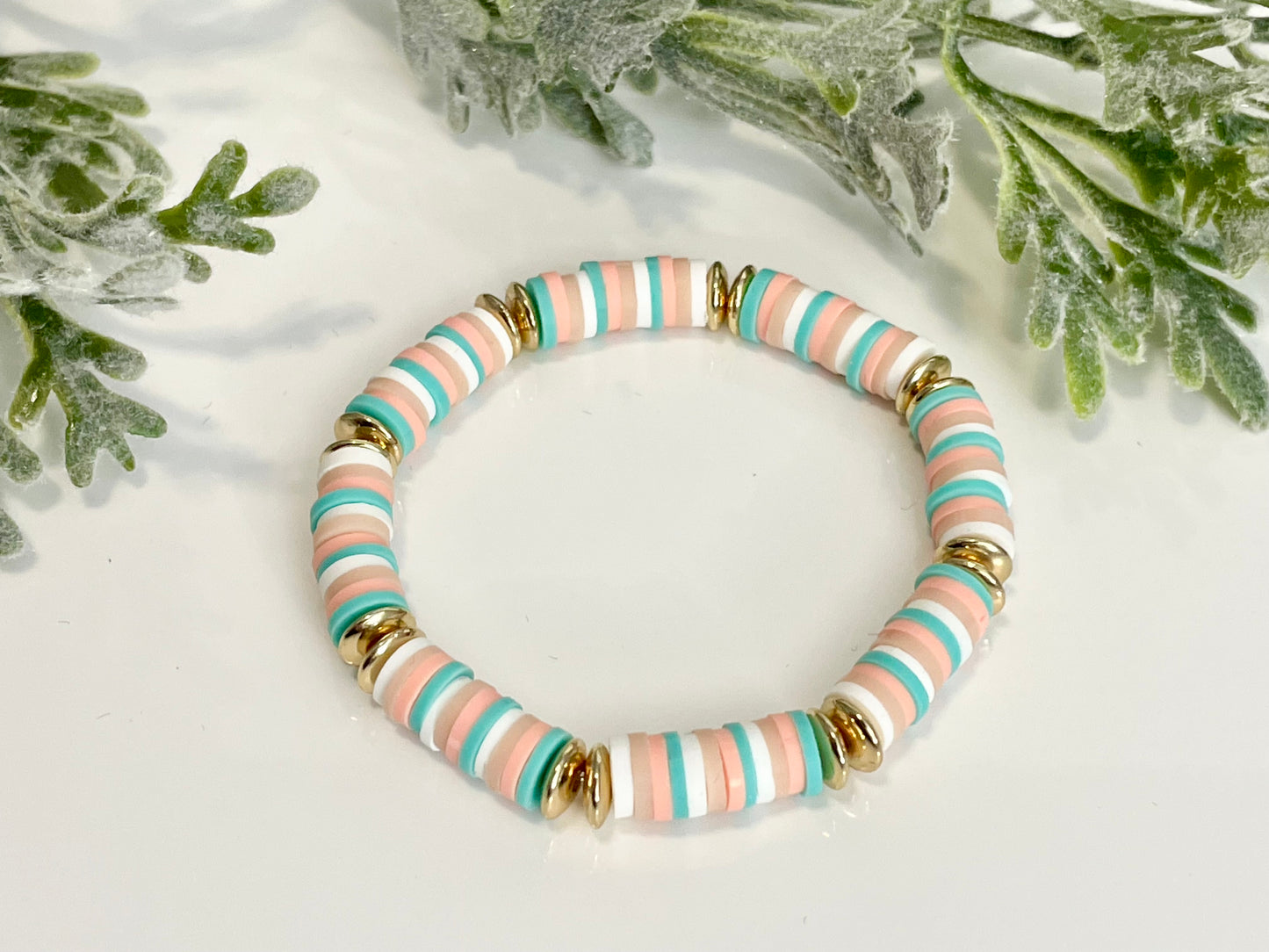 Heishi Stack Bracelets - Teals, Corals & Gold (Youth Sizing)