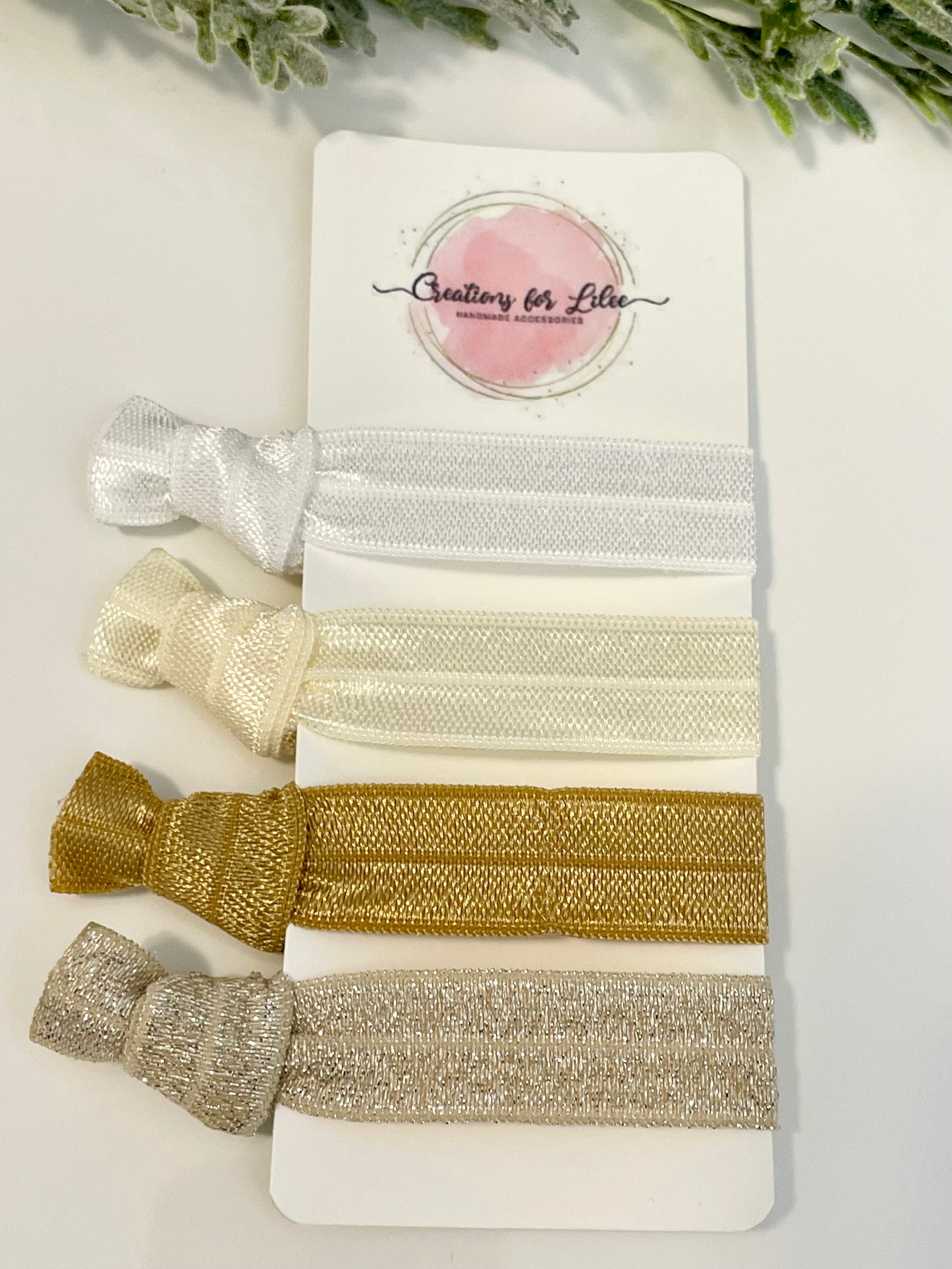 No Crease Hair Elastics - White & Gold