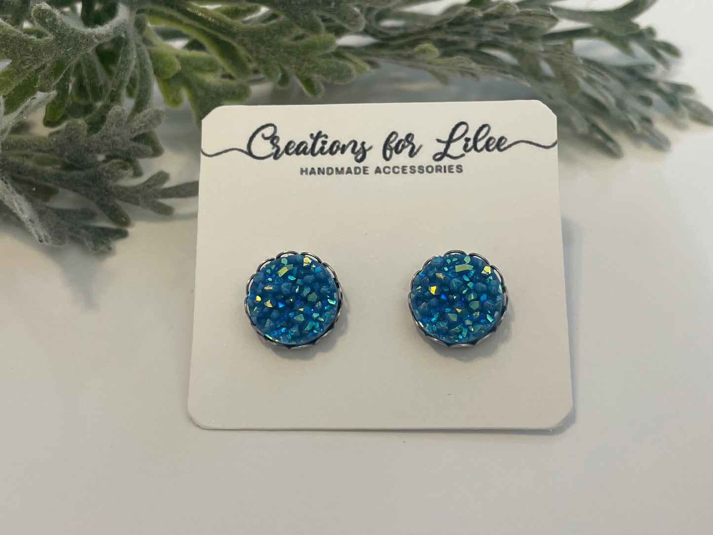 Druzy Stud Earrings w/ Edge Detailing - Misc Colors