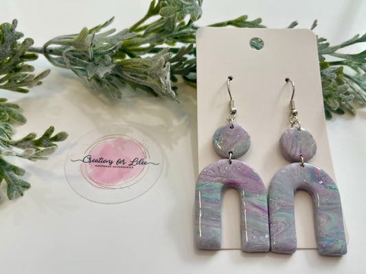 Clay Earrings - Purple & Teal Horseshoe Earrings