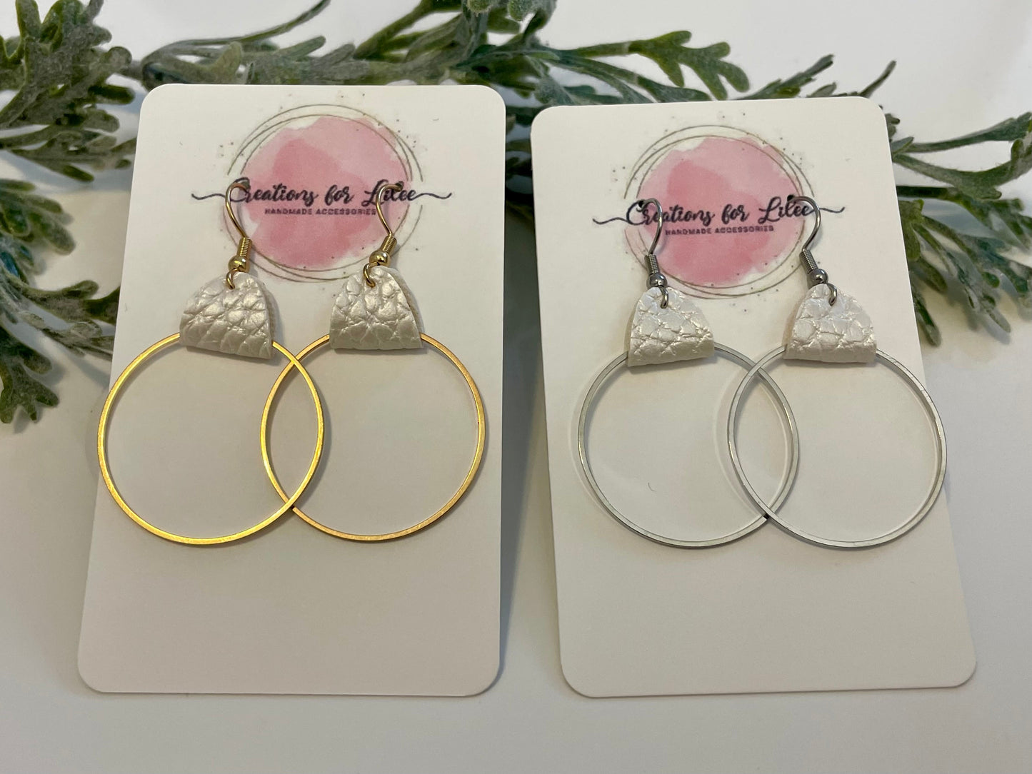 Leatherette Earrings - Pearlescent White - Hoops