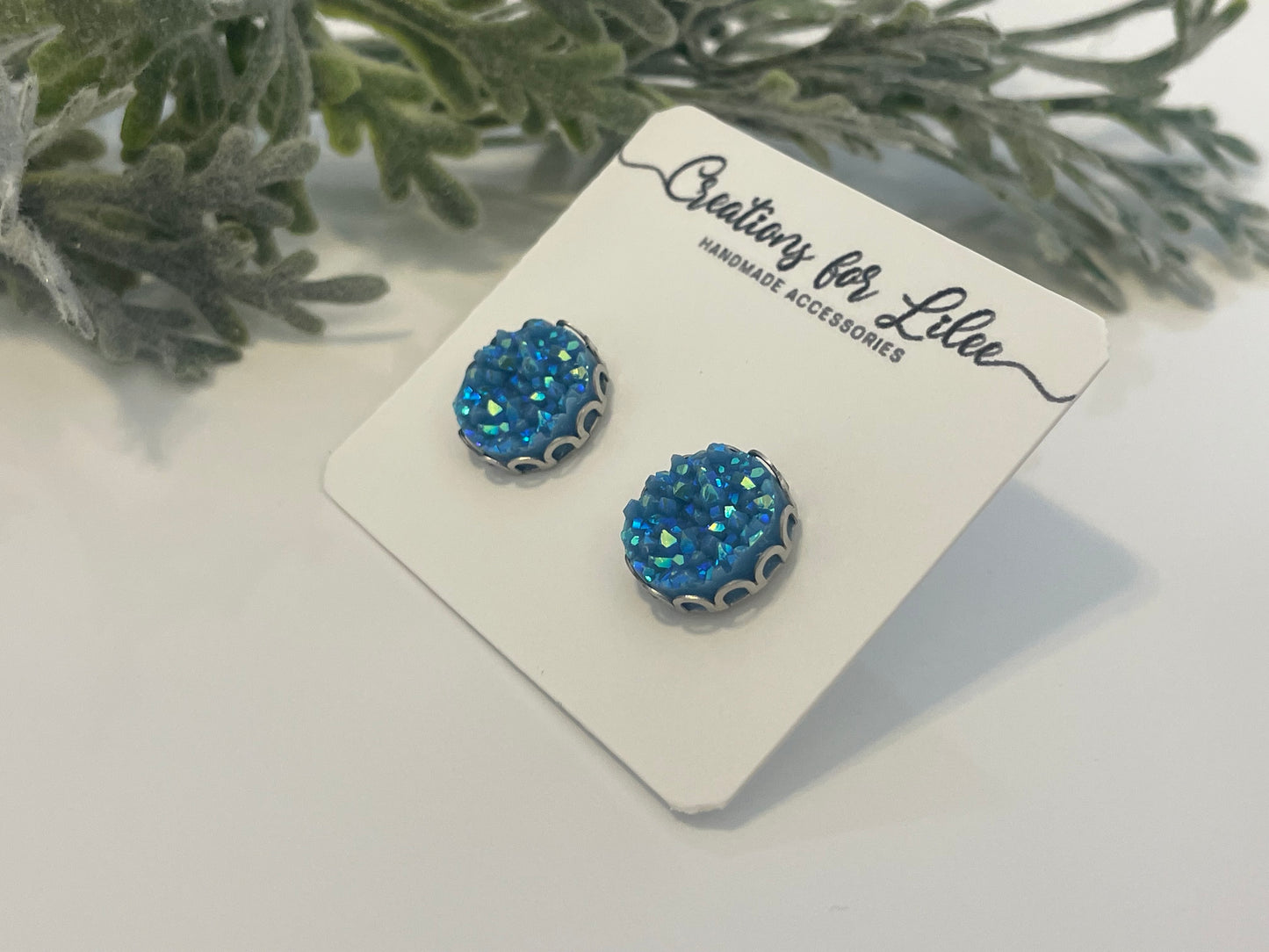 Druzy Stud Earrings w/ Edge Detailing - Misc Colors