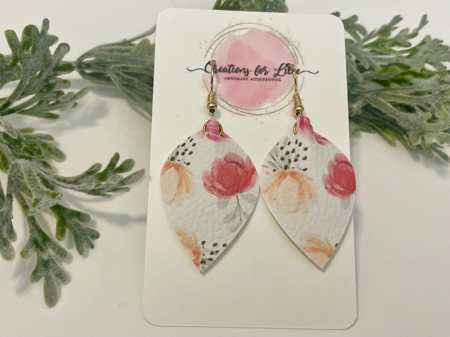 Leatherette Earrings - Pink & Peach Floral Minis