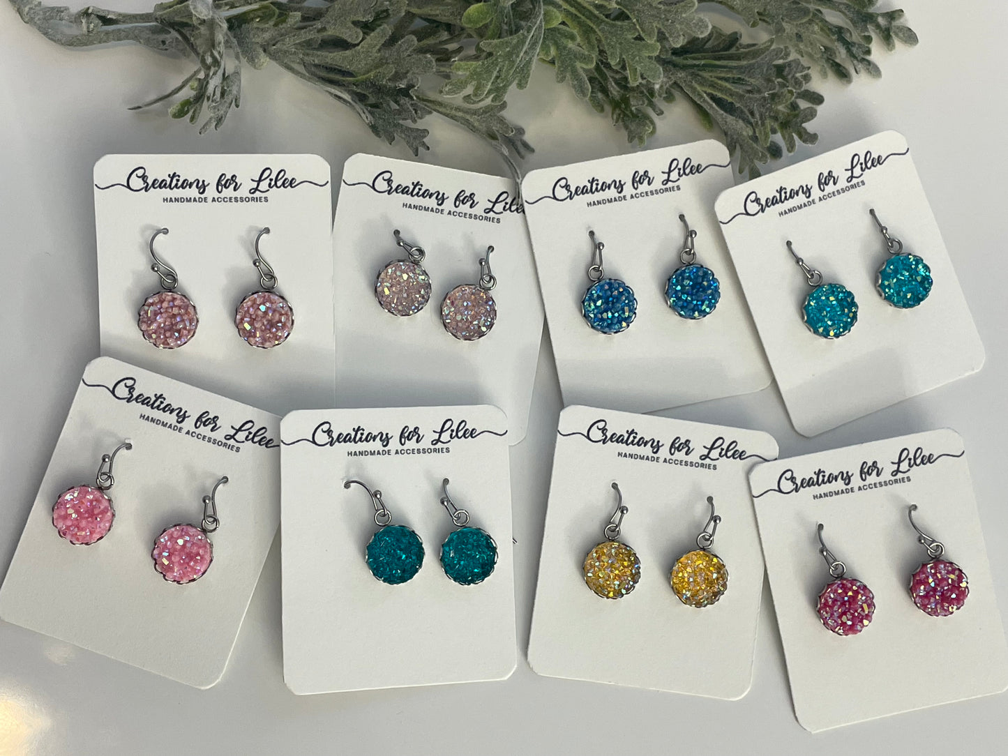 Druzy Dangle Earrings w/ Edge Detailing - Misc Colors