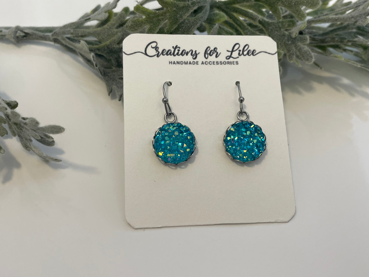 Druzy Dangle Earrings w/ Edge Detailing - Misc Colors