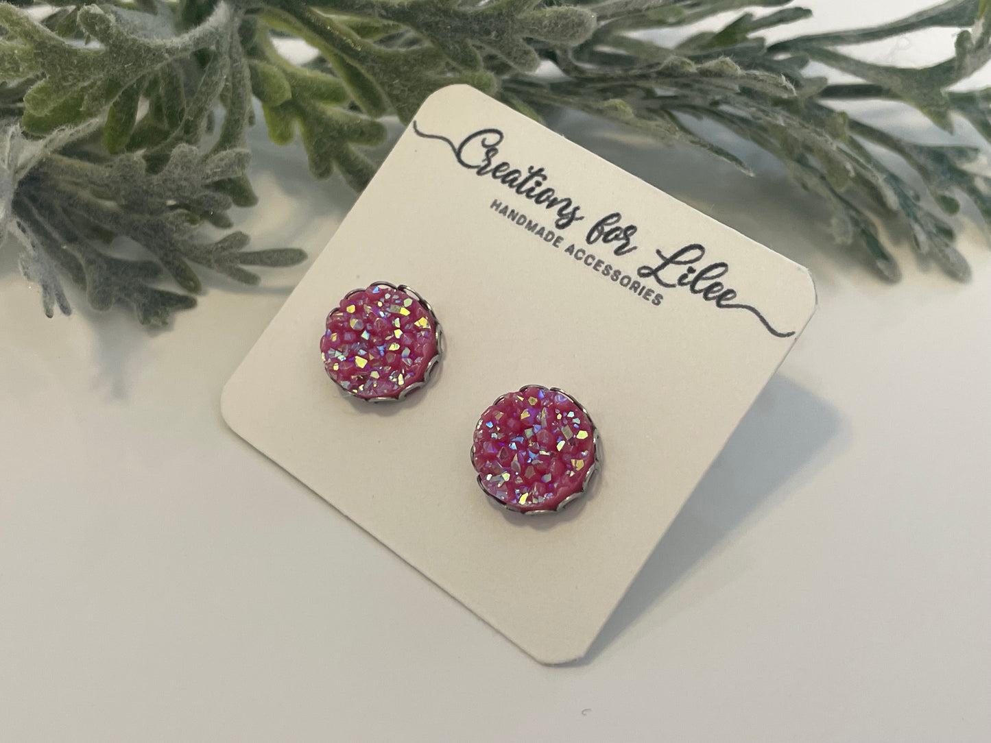 Druzy Stud Earrings w/ Edge Detailing - Misc Colors