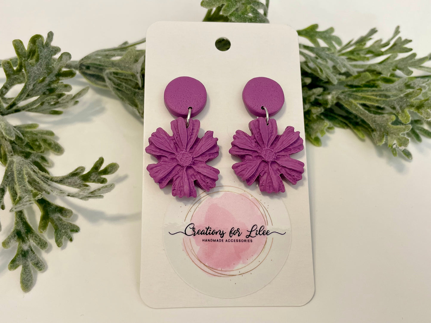 Clay Earrings - Purple Flower Earrings