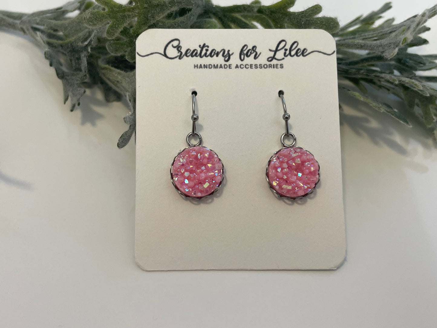 Druzy Dangle Earrings w/ Edge Detailing - Misc Colors