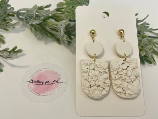 Clay Earrings - White Floral Earrings