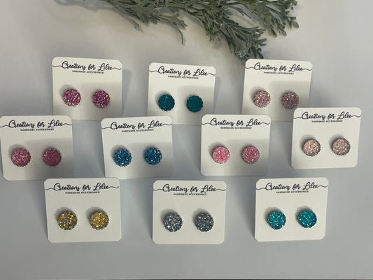 Druzy Stud Earrings w/ Edge Detailing - Misc Colors