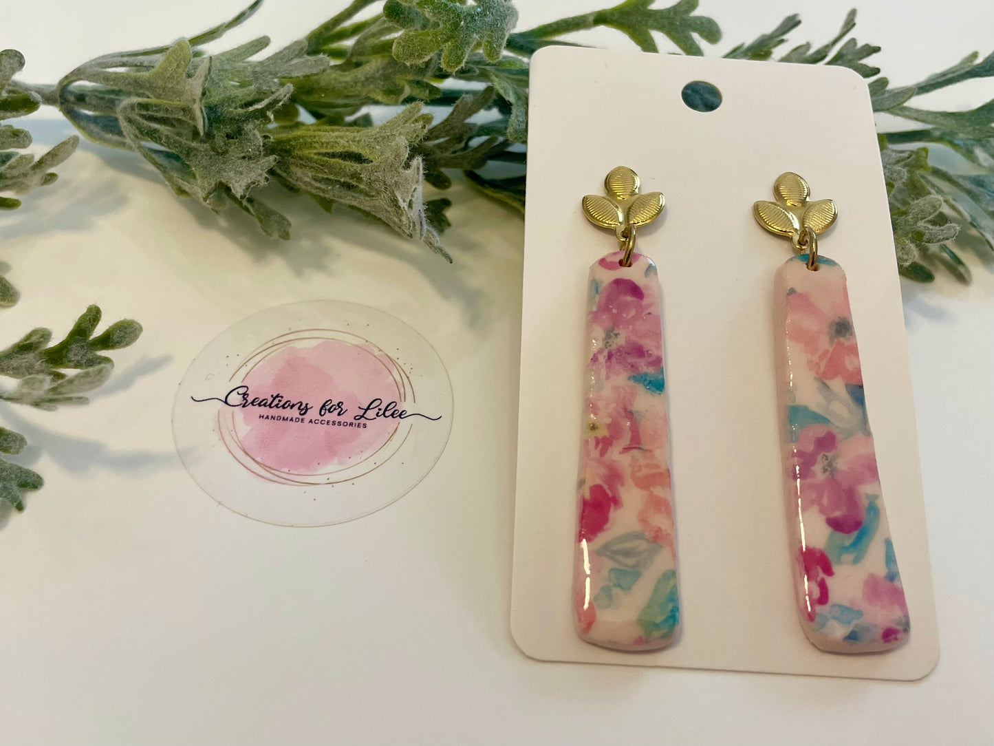 Clay Earrings - Pink Watercolor Floral Earrings