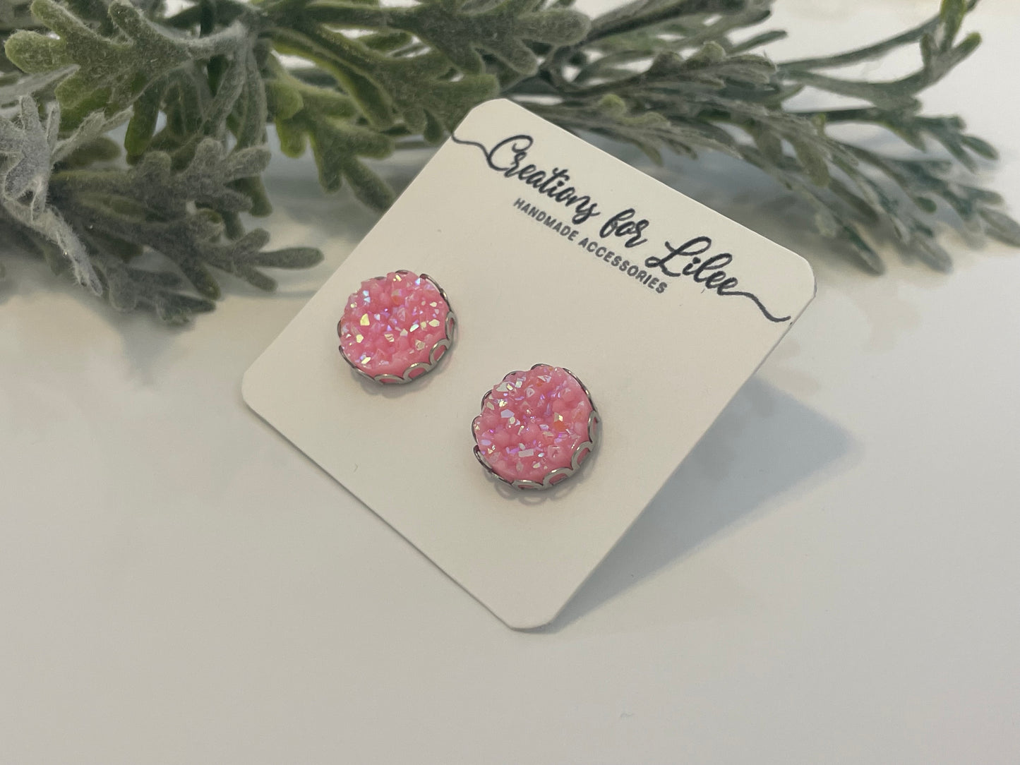 Druzy Stud Earrings w/ Edge Detailing - Misc Colors