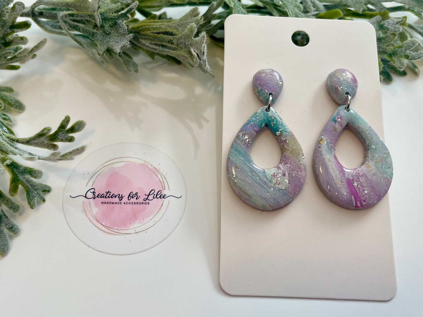 Clay Earrings - Purple & Teal Elegant Drop Earrings