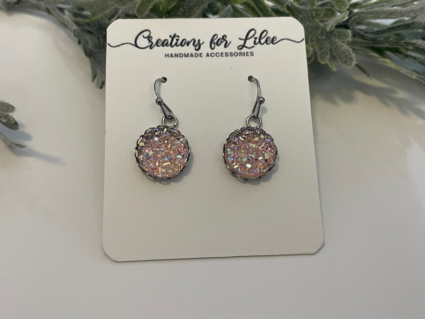 Druzy Dangle Earrings w/ Edge Detailing - Misc Colors