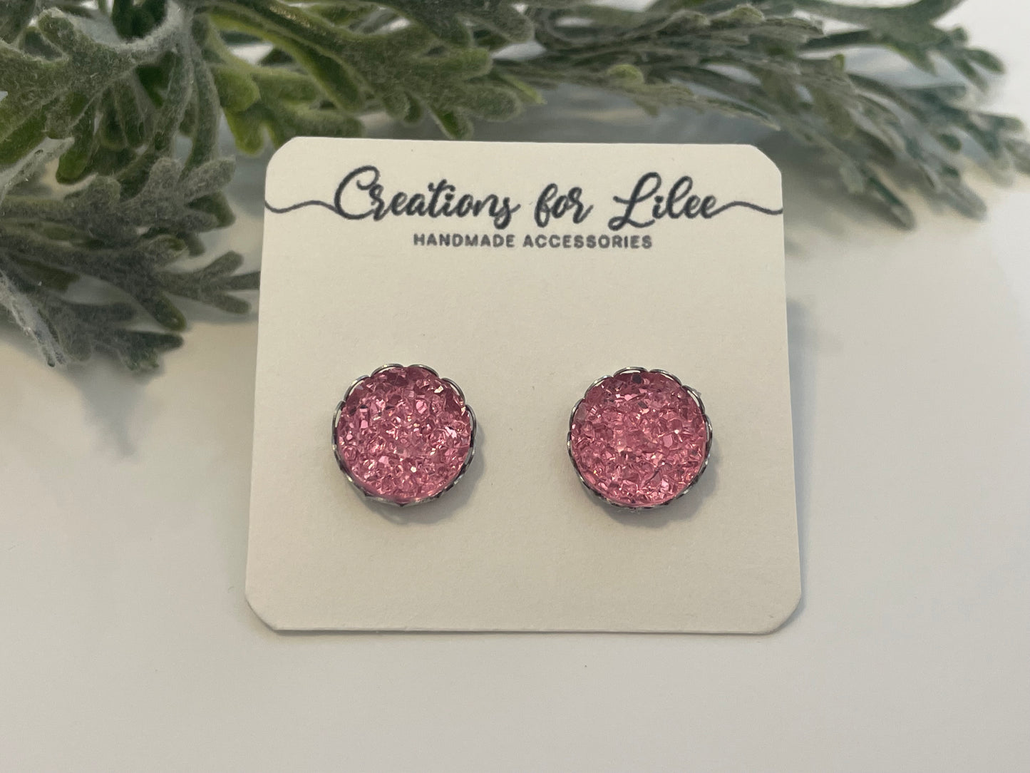 Druzy Stud Earrings w/ Edge Detailing - Misc Colors