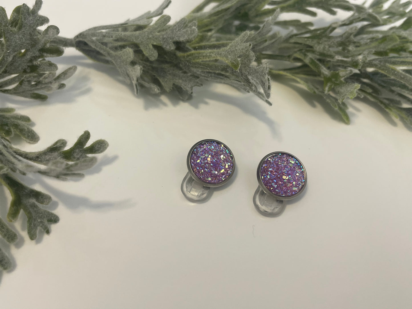 Druzy Clip On Earrings - Stainless