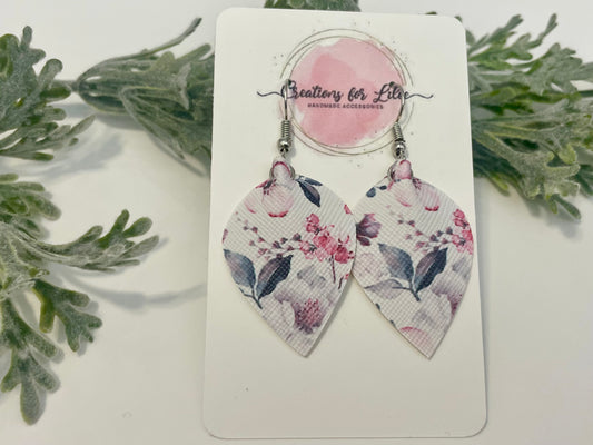 Leatherette Earrings - Pink & Grey Floral Minis