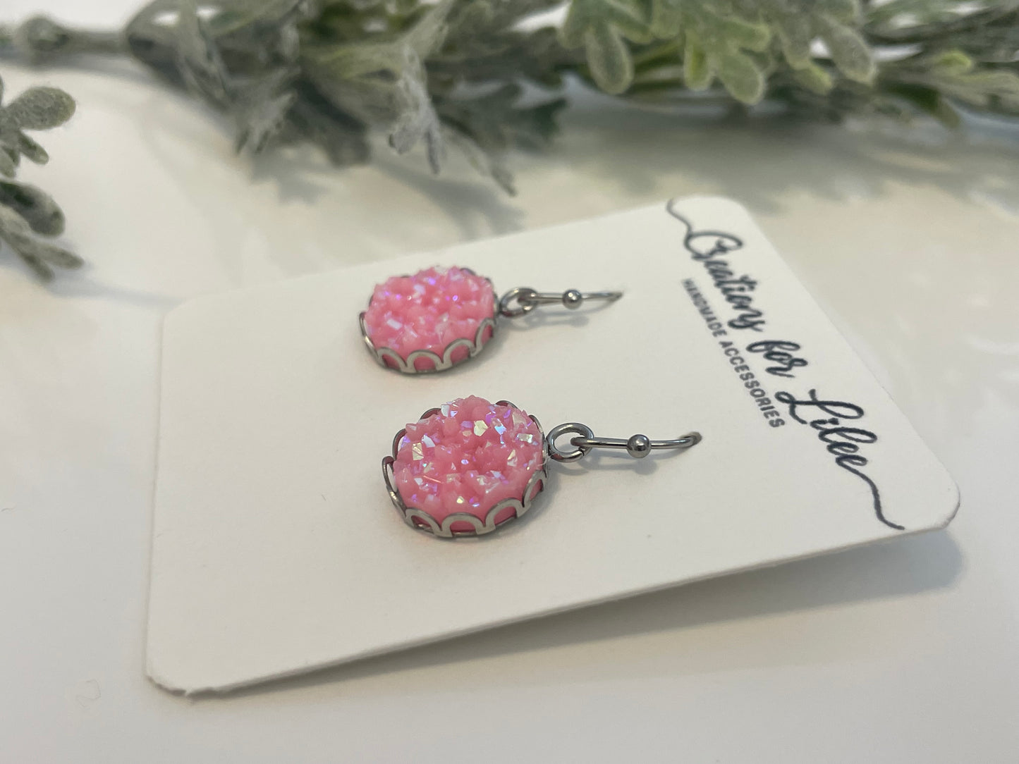 Druzy Dangle Earrings w/ Edge Detailing - Misc Colors