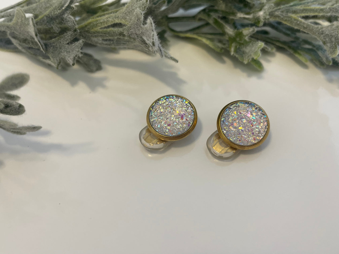 Druzy Clip On Earrings - Gold