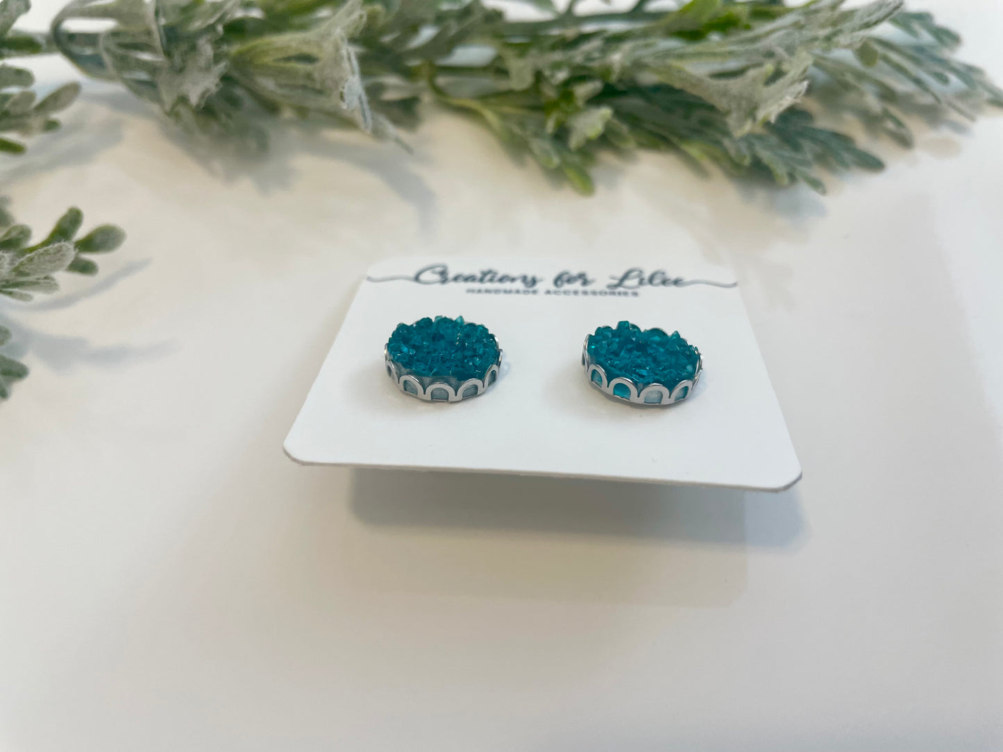 Druzy Stud Earrings w/ Edge Detailing - Misc Colors