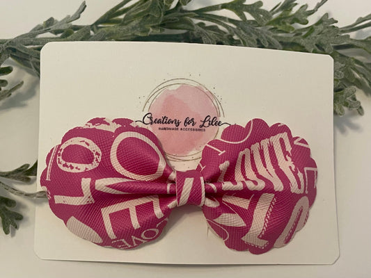 Rounded Bowtie Hair Bow with Scalloped Edges - Pink Love