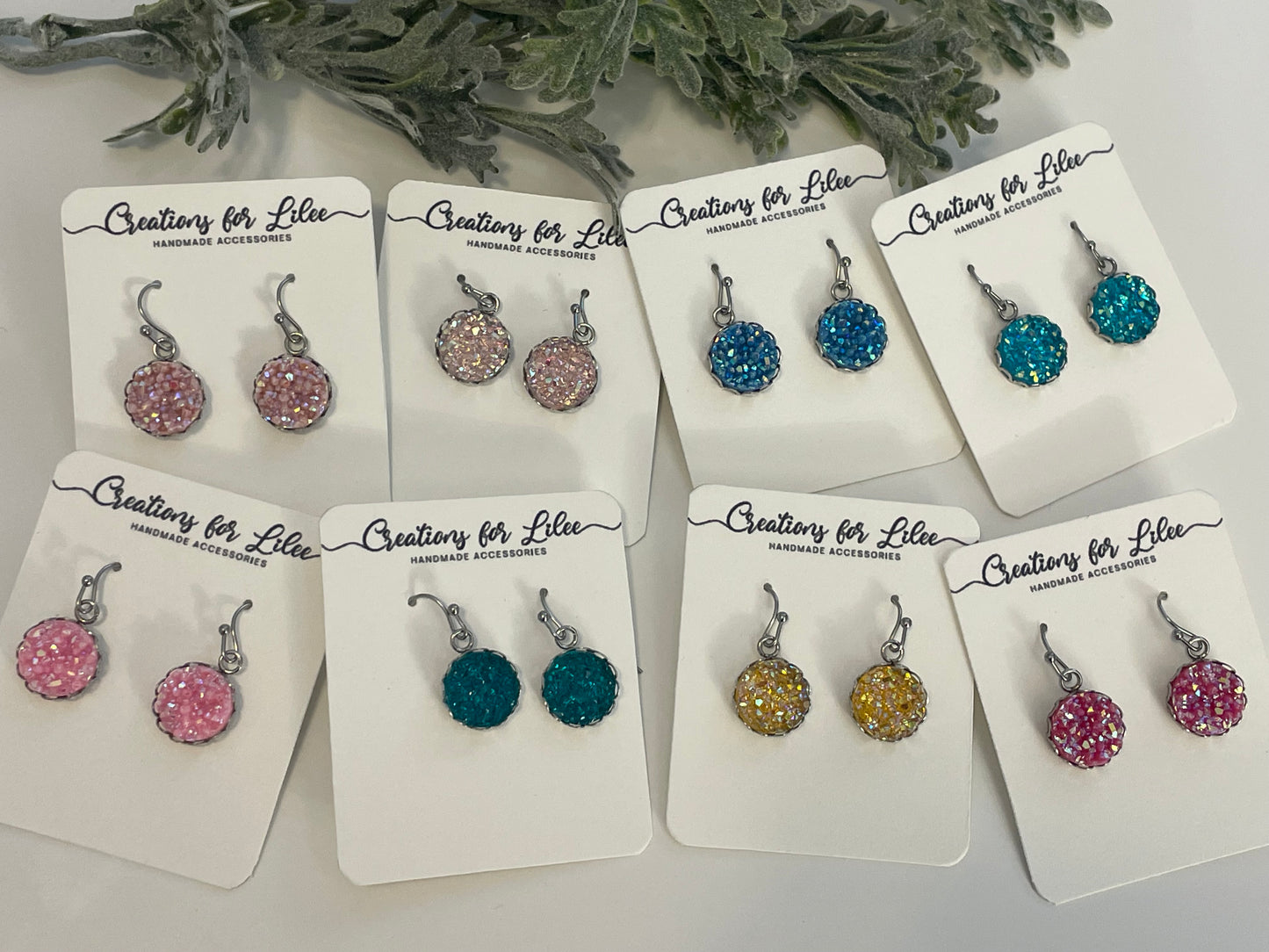 Druzy Dangle Earrings w/ Edge Detailing - Misc Colors