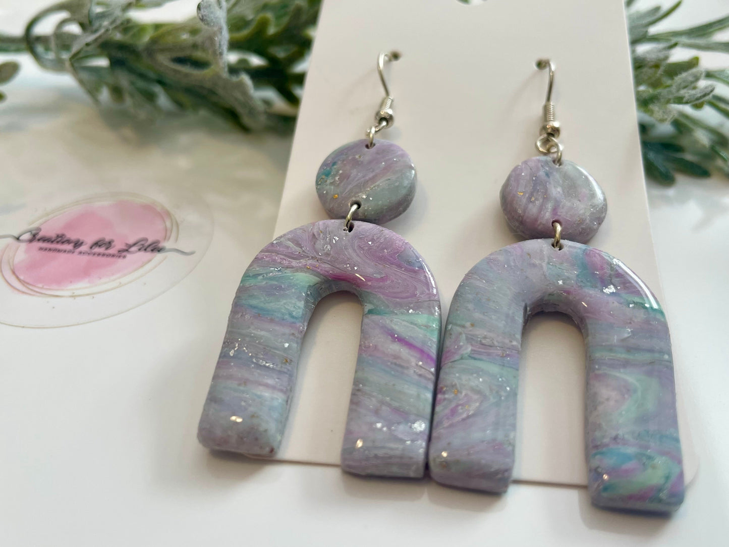 Clay Earrings - Purple & Teal Horseshoe Earrings