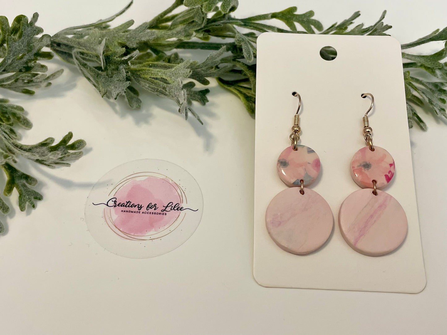 Clay Earrings - Pink Watercolor Floral Earrings