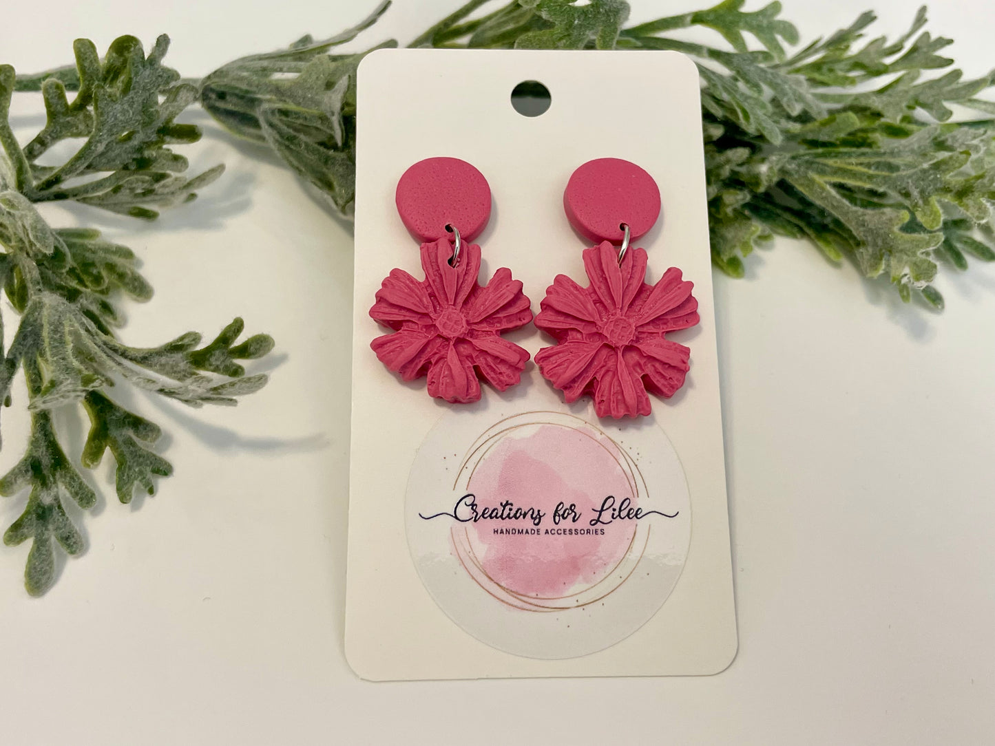 Clay Earrings - Pink Flower Earrings