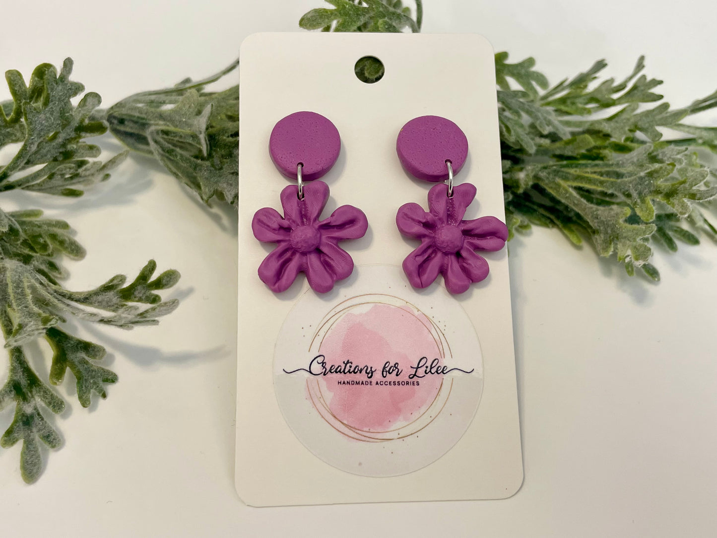 Clay Earrings - Purple Flower Earrings