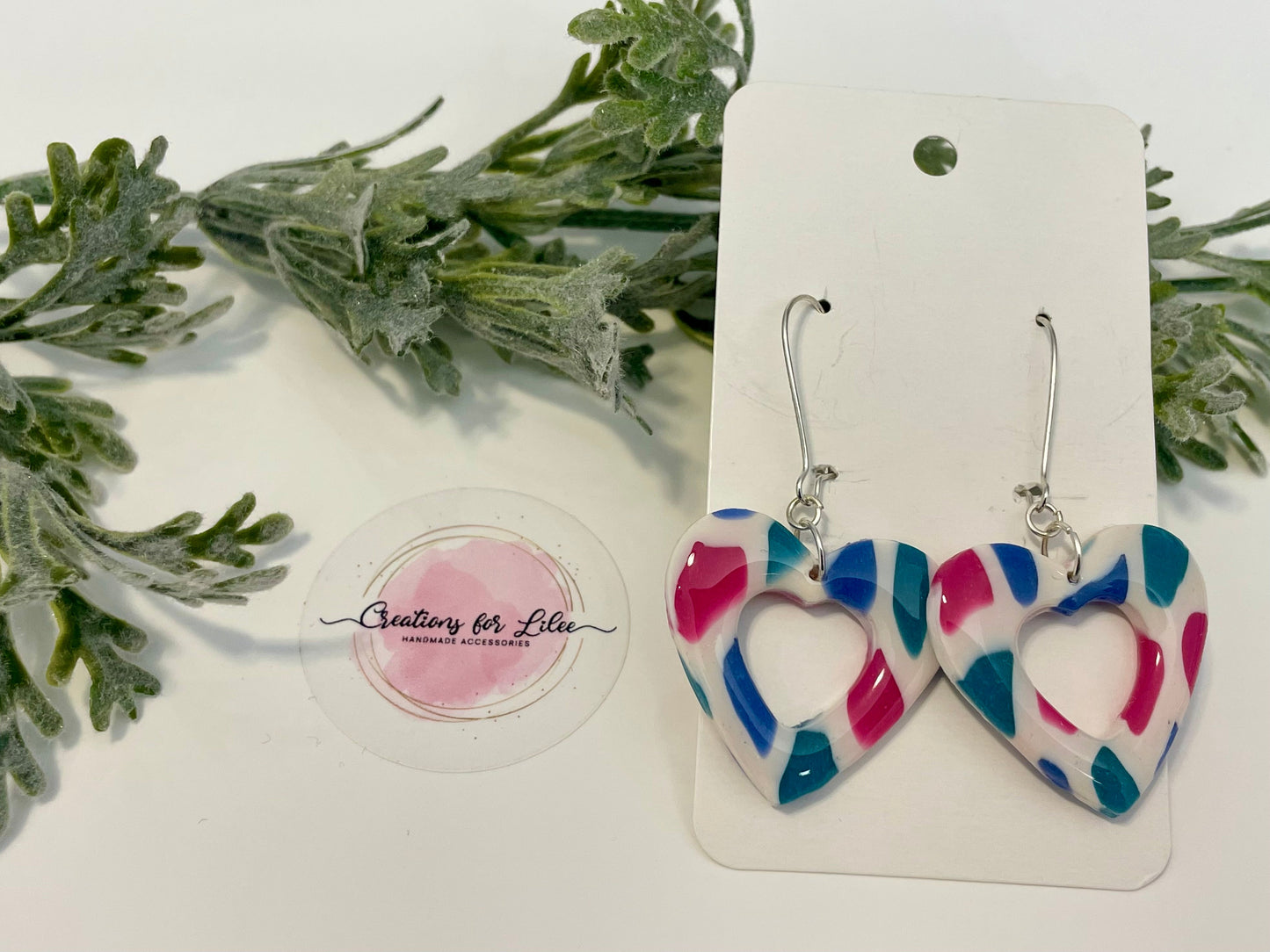 Clay Earrings - Colorful Terrazzo Heart Earrings