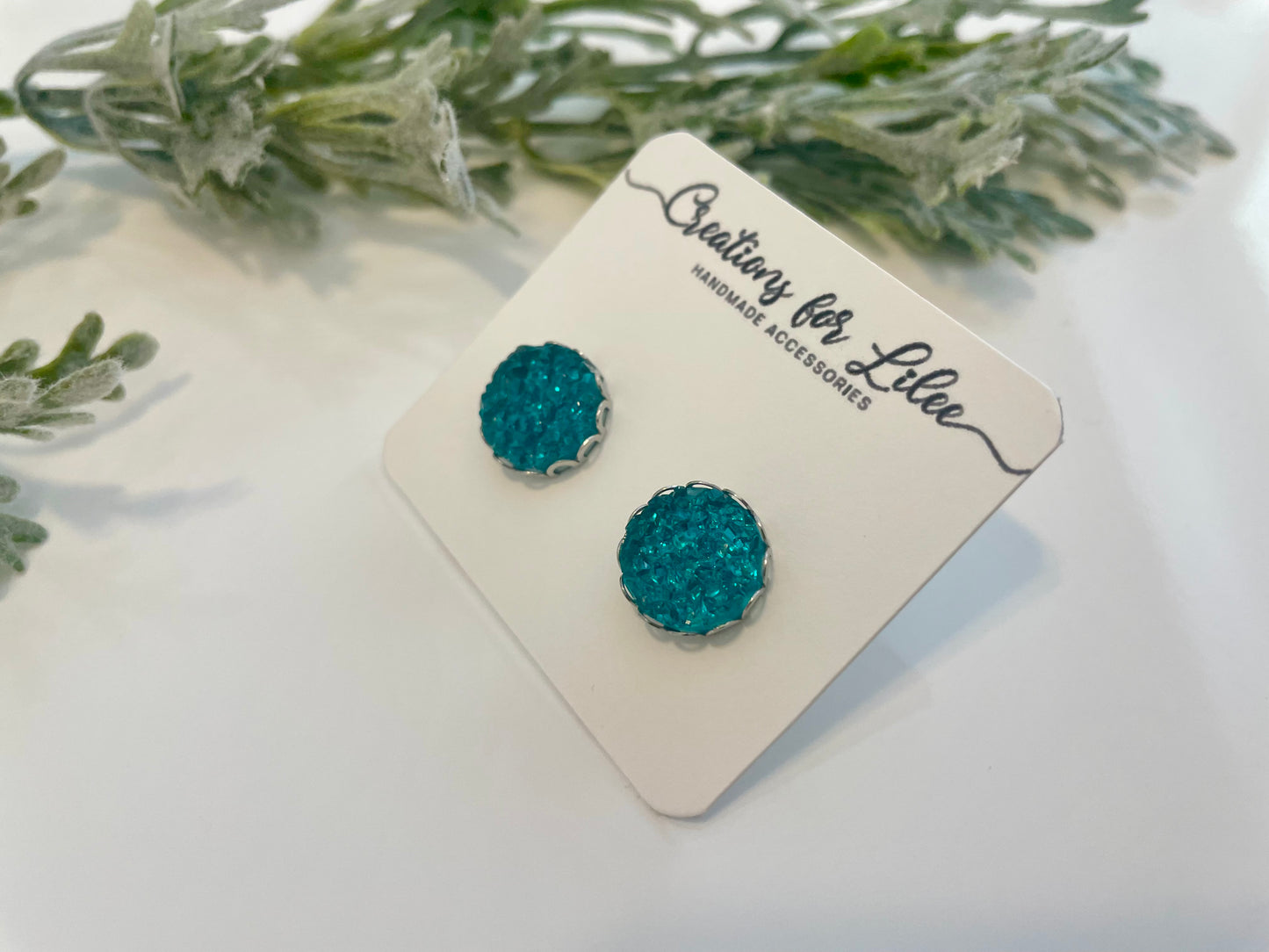 Druzy Stud Earrings w/ Edge Detailing - Misc Colors