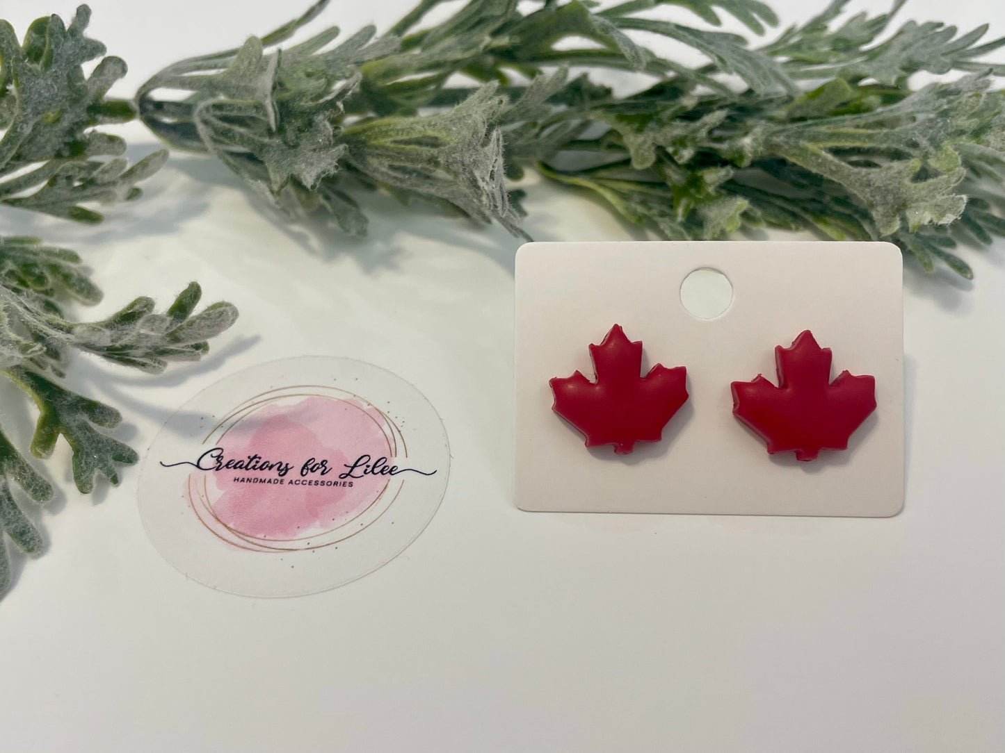 Clay Stud Earrings - Canada Day Maple Leaves