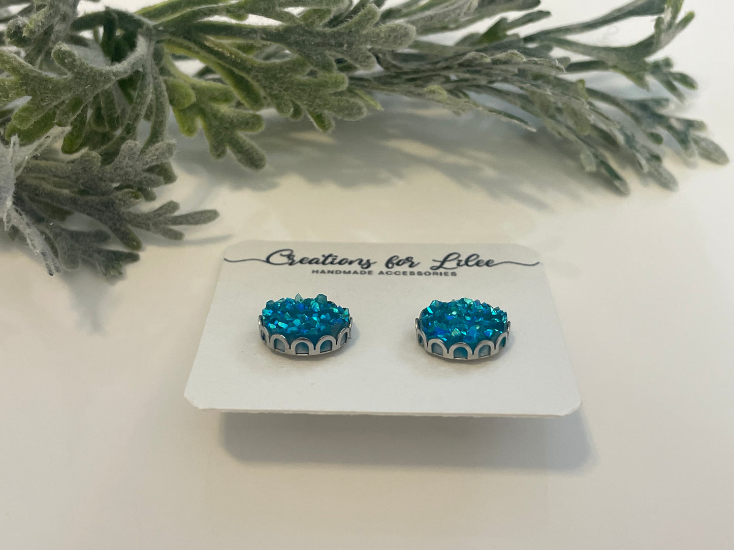 Druzy Stud Earrings w/ Edge Detailing - Misc Colors