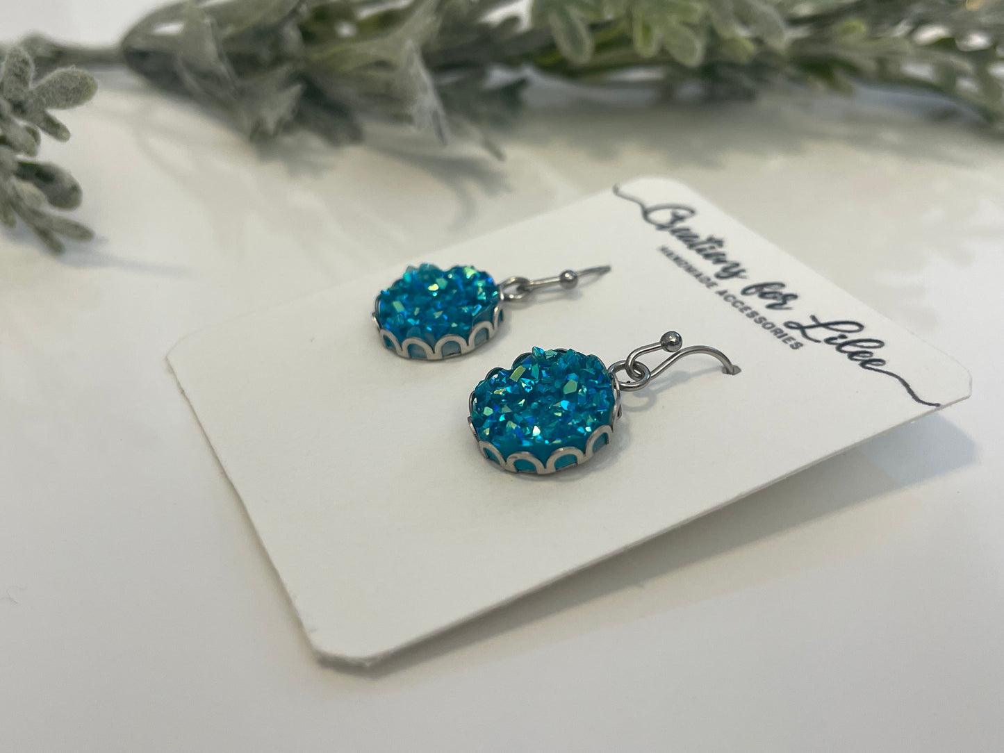 Druzy Dangle Earrings w/ Edge Detailing - Misc Colors