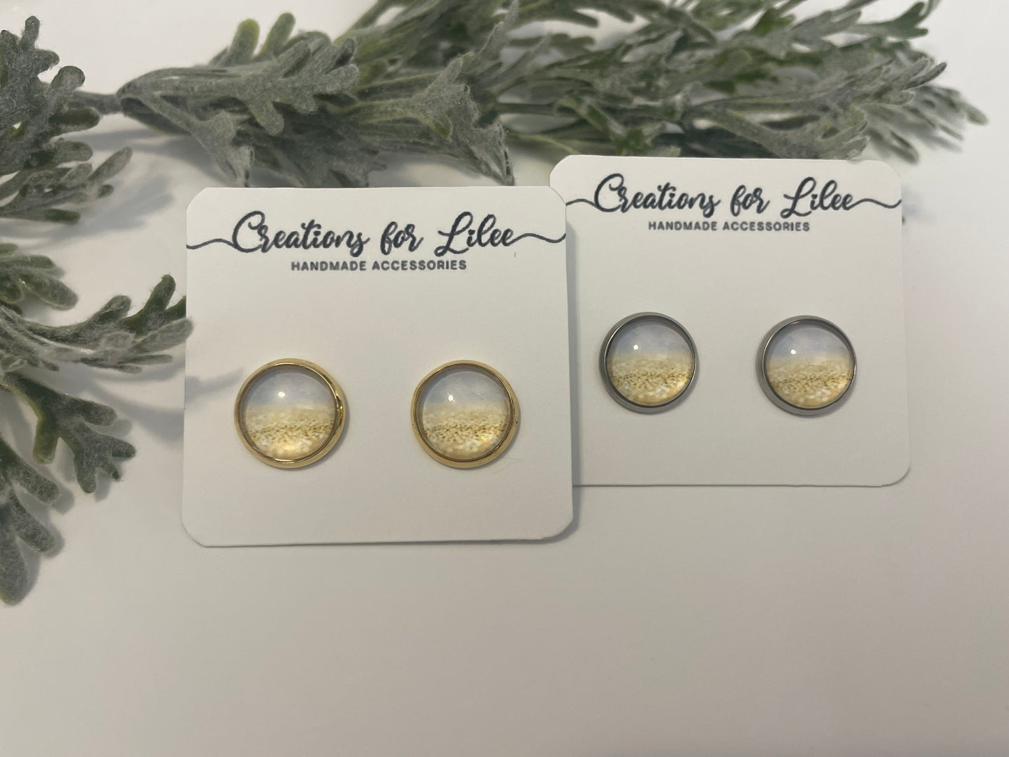 Glass Cabochon Stud Earrings - Golden Sands