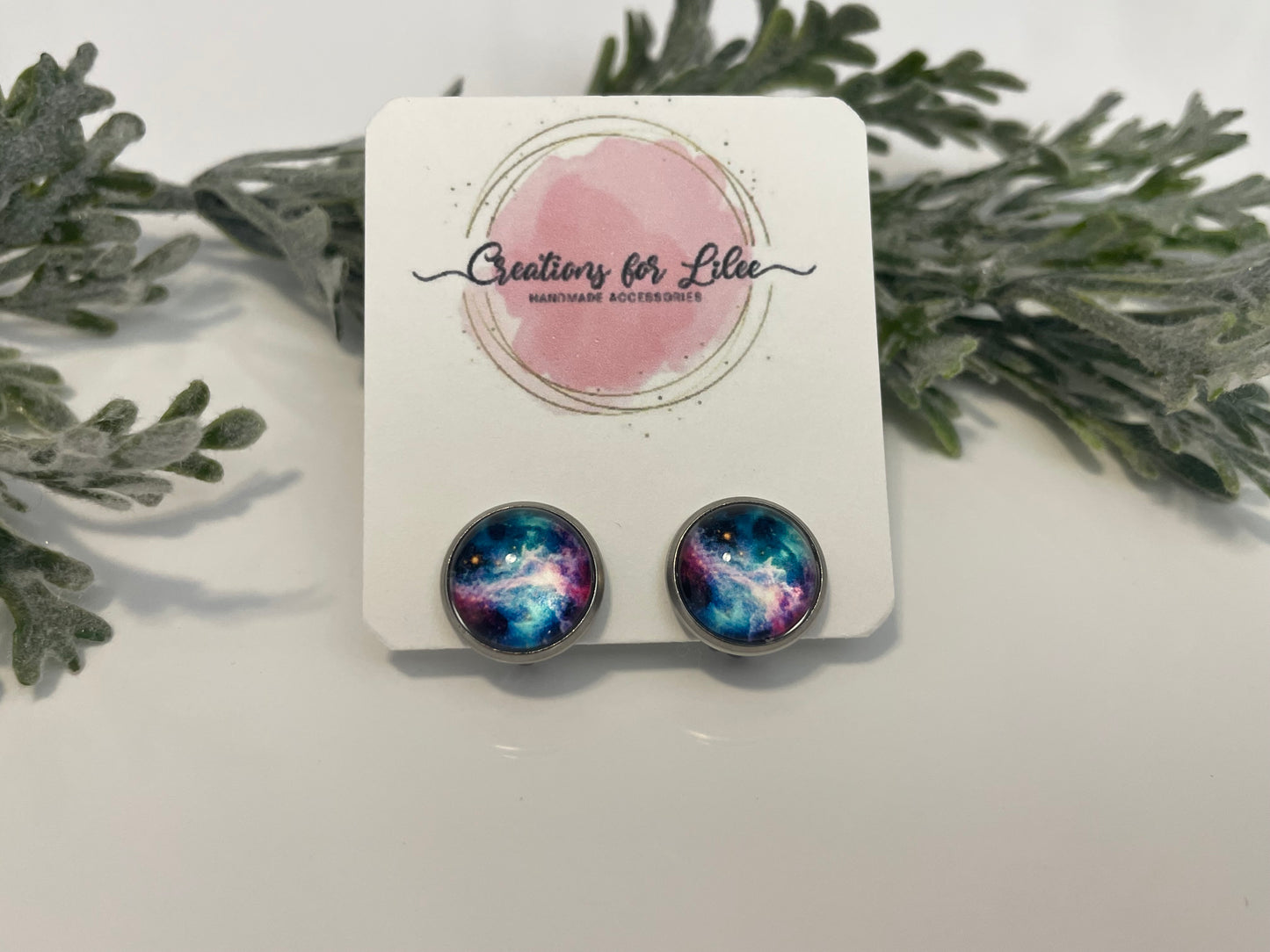 Glass Cabochon Clip On Earrings - Galaxy