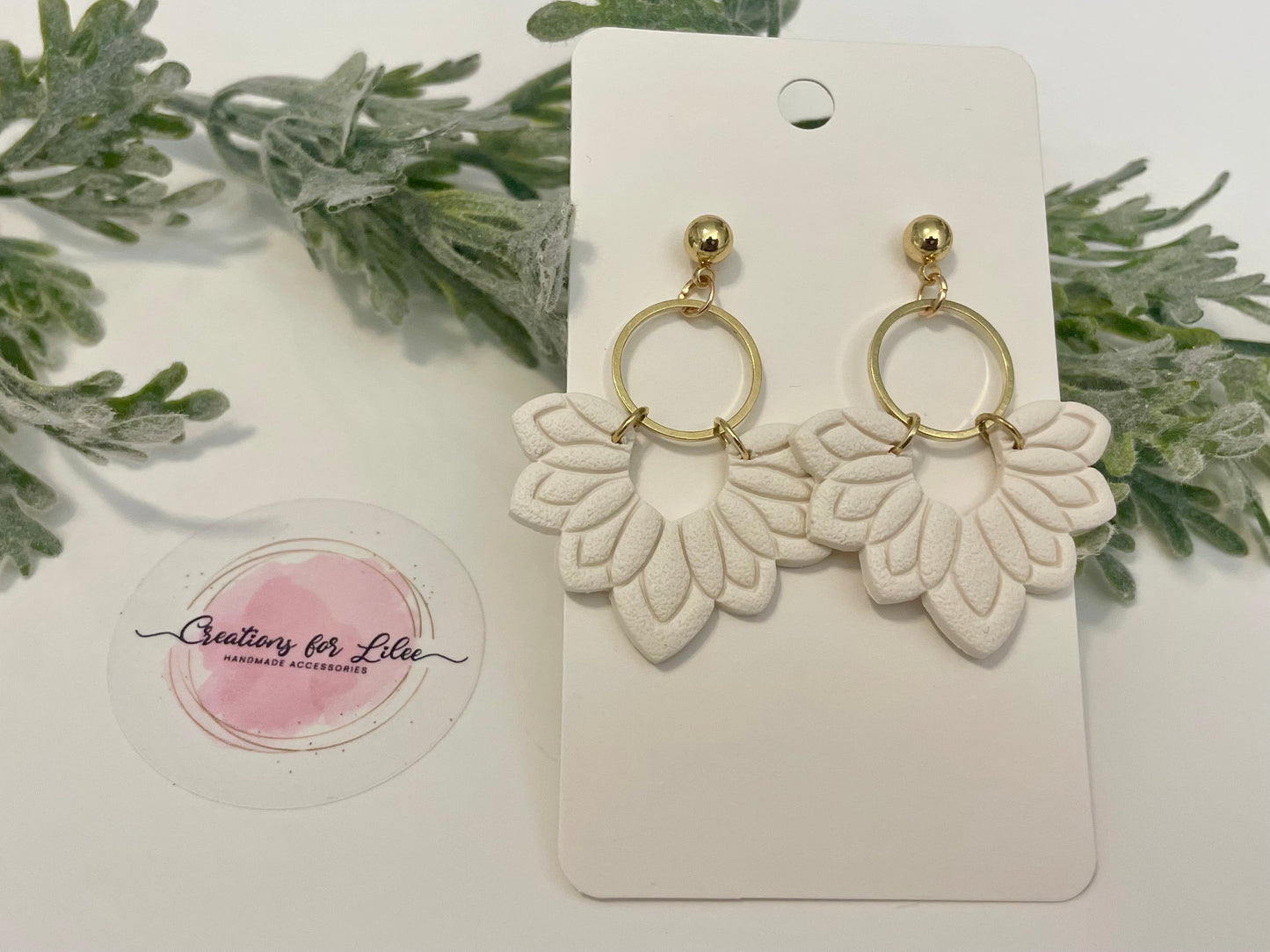 Clay Earrings - White Floral Arch Earrings