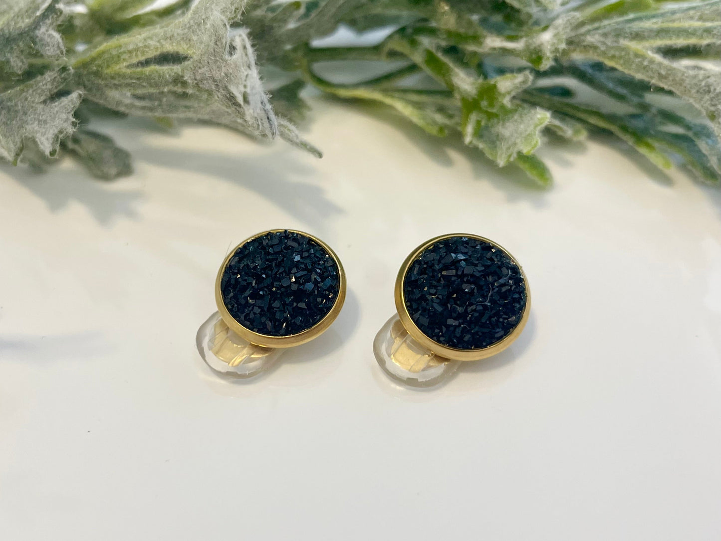 Druzy Clip On Earrings - Gold