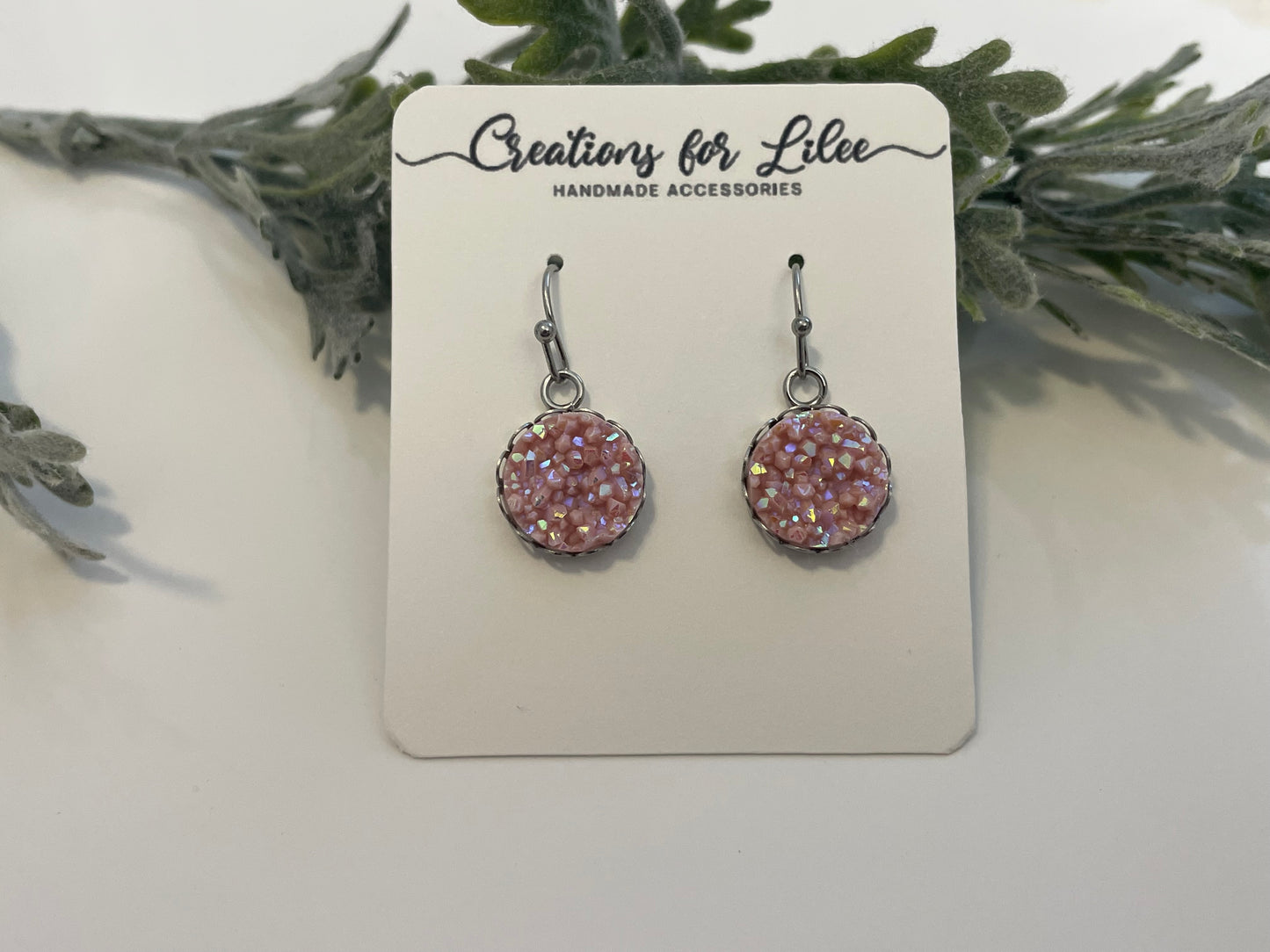 Druzy Dangle Earrings w/ Edge Detailing - Misc Colors