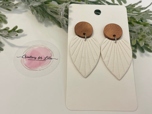 Clay Earrings - White Sunburst & Wood Earrings