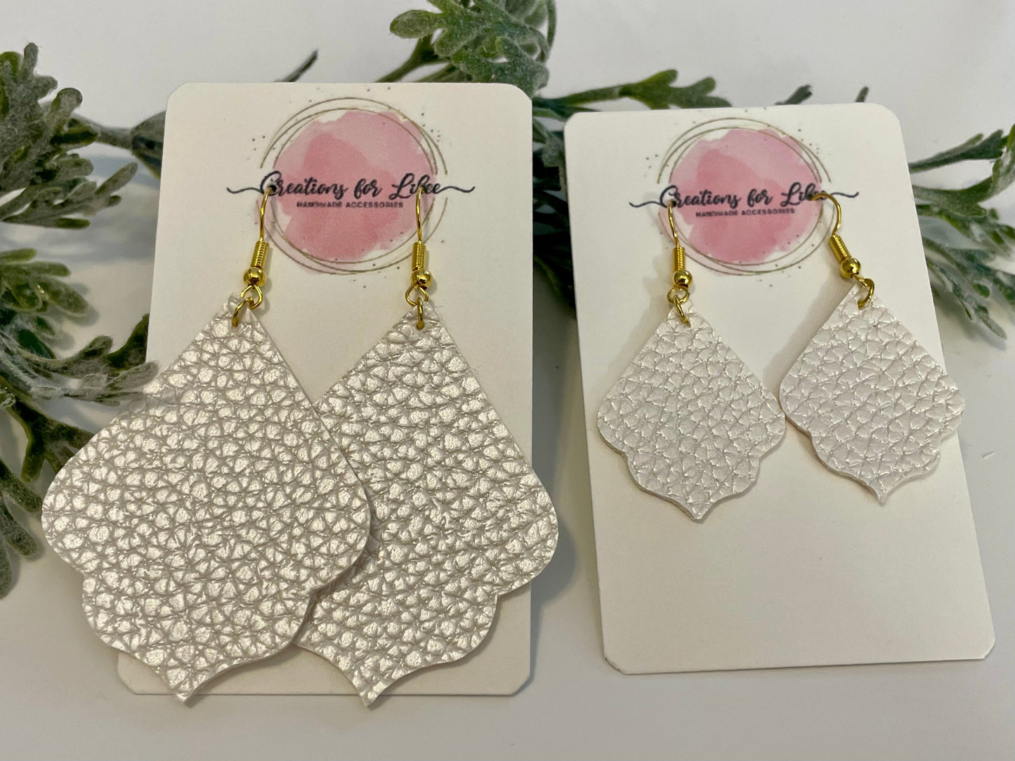 Leatherette Earrings - Pearlescent White