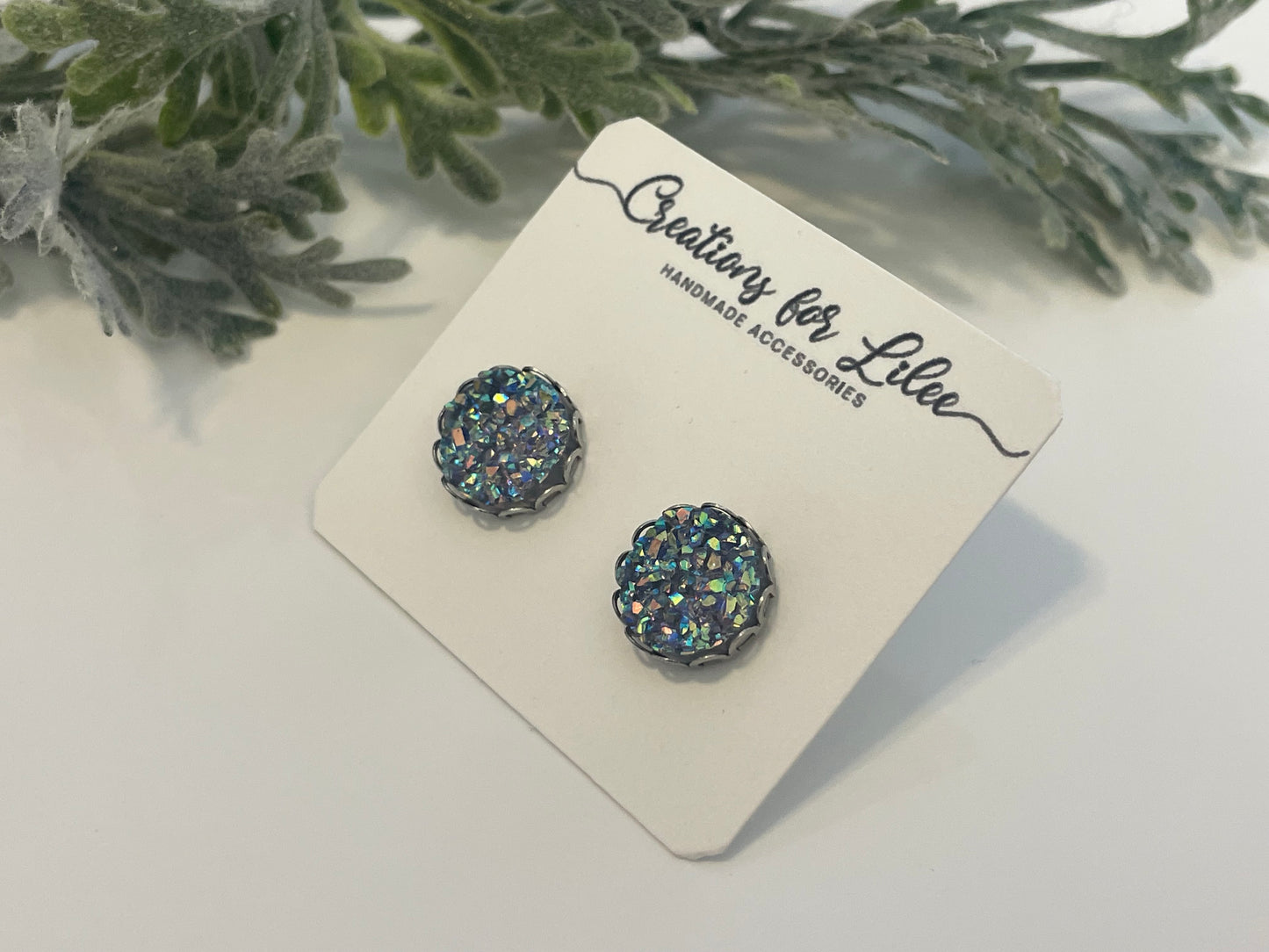 Druzy Stud Earrings w/ Edge Detailing - Misc Colors