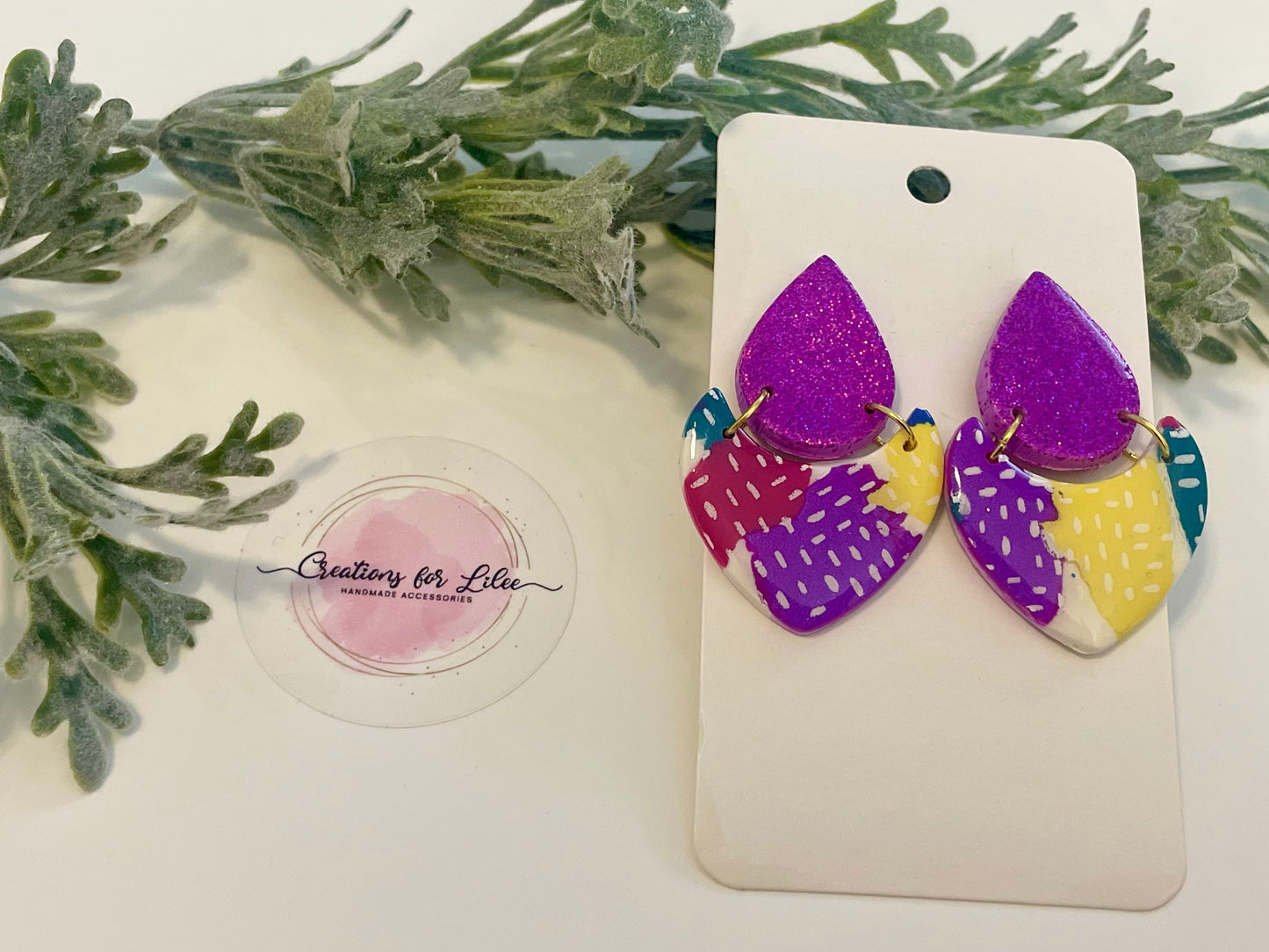 Clay Earrings - Sparkle & Color Crescent Drop Earrings