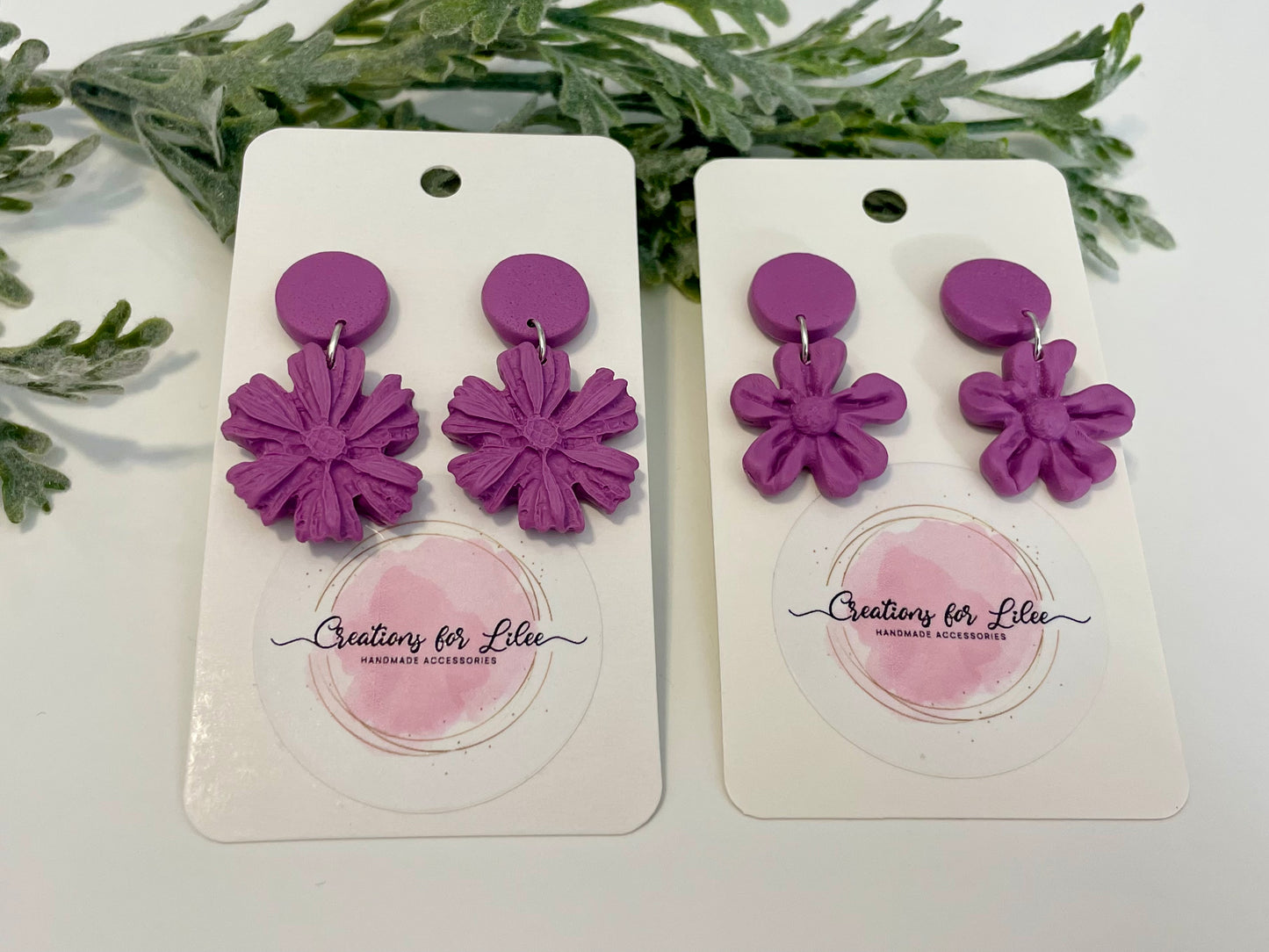 Clay Earrings - Purple Flower Earrings