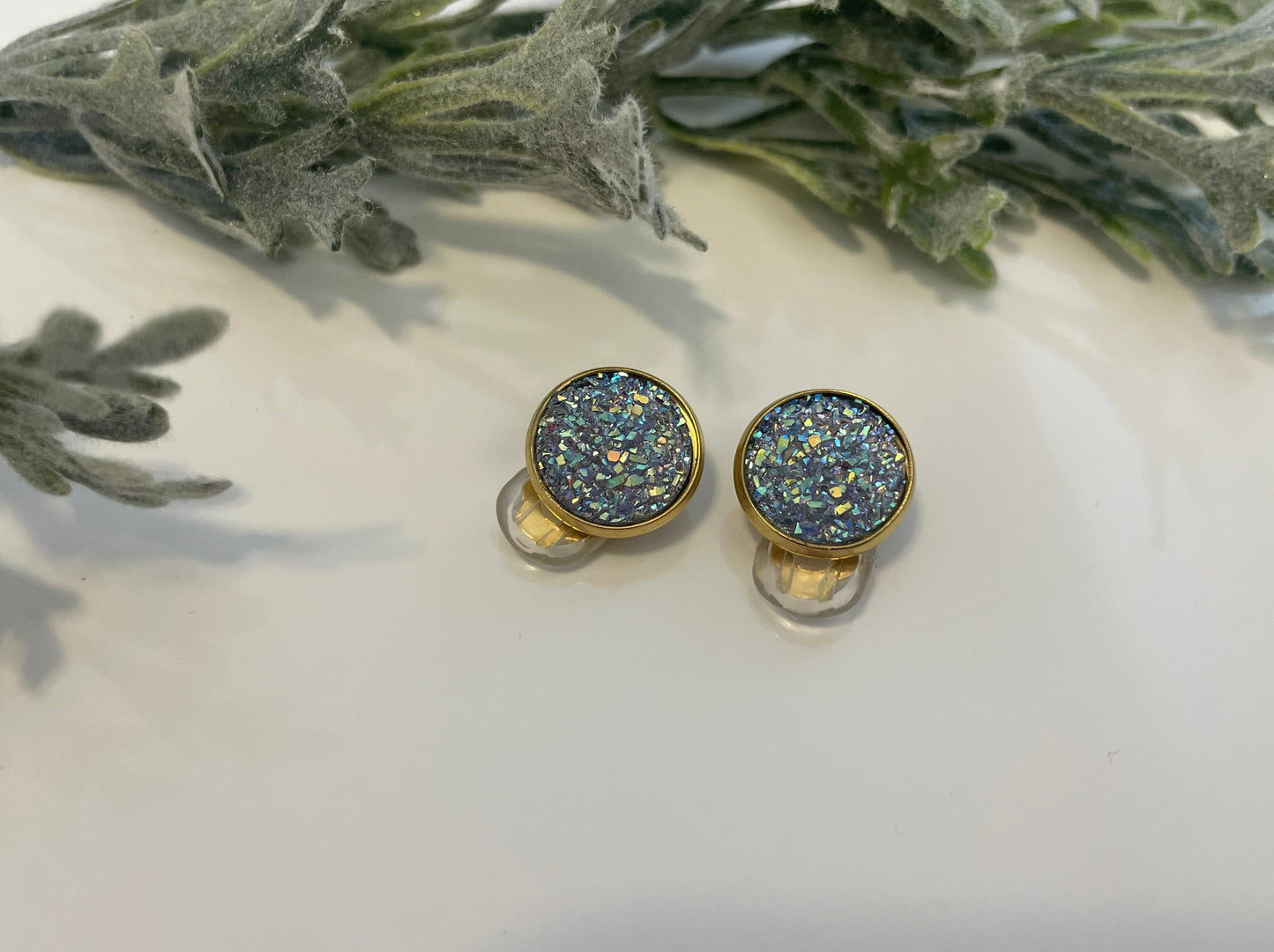 Druzy Clip On Earrings - Gold