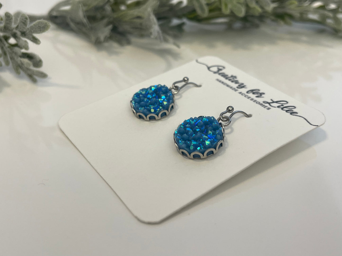 Druzy Dangle Earrings w/ Edge Detailing - Misc Colors